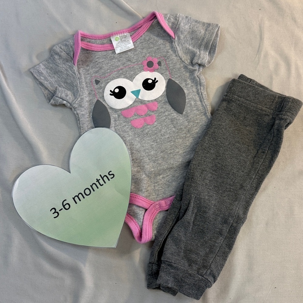 2 piece baby set - 3-6M - Grey and Pink Owl Baby Outfit